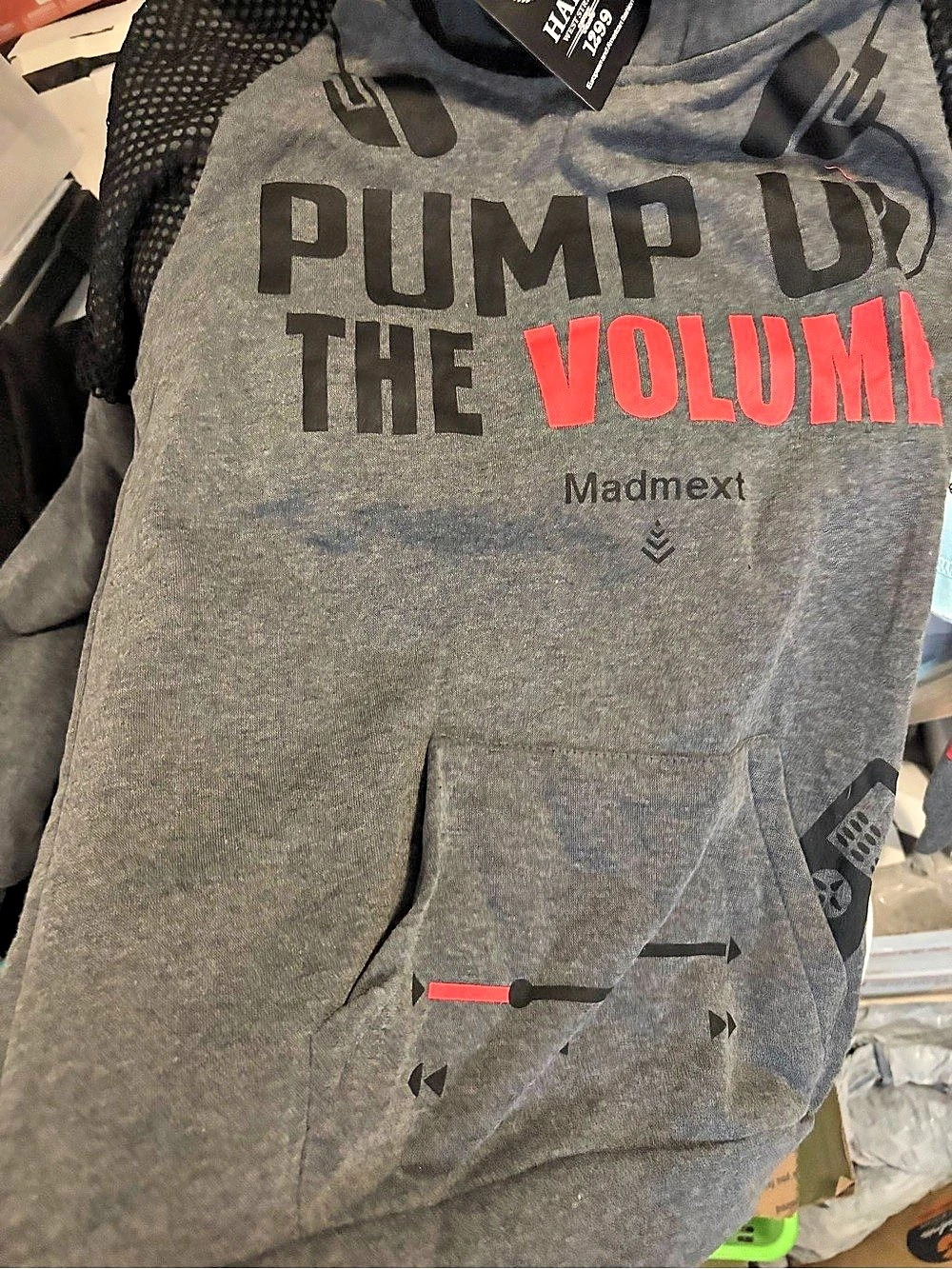 Madmext Pump Up The Volume Printed Gray Hoodie Sweatshirt